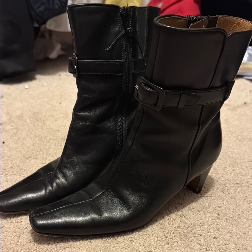 Classic Black Heeled Boots with Buckle Detail, Super Soft Leather